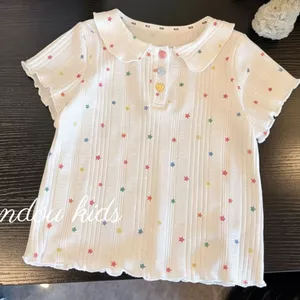Áo sơ mi Cotton thoáng khí cho bé gái Áo thun ngắn tay mỏng mùa hè 80-150 Size WOTL