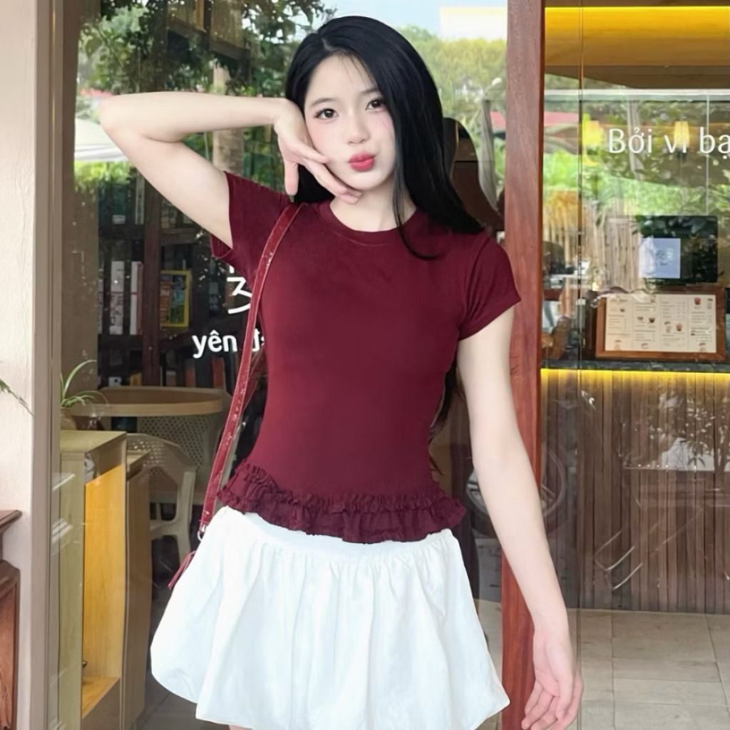 Áo Thun Nữ Gấu Bèo , Áo Cổ Tròn Cộc Tay Viền Bèo Thun Cotton Mịn Mát BigSize M2257 - SamHi Closet
