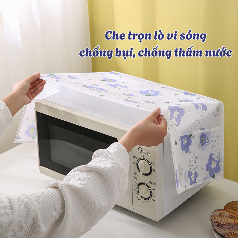 Tấm Phủ Lò Vi Sóng Có Ngăn Đựng Đồ – Tấm Che Vải Lanh Cotton Chống Bụi, Chống Thấm Nước  DINO
