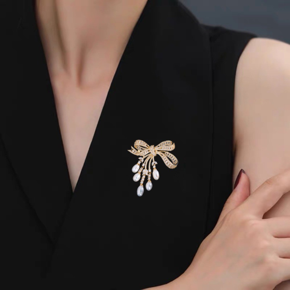 TRACEILLOIAN Trâm cài sang trọng, Tay nghề nặng nề Nơ nữ Ve áo Trâm cài, Thanh lịch đầy đủ các tua rua kim cương Kim cương Cài áo hàng ngày