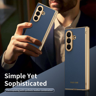 Ốp da bảo vệ bản lề ống kính mạ điện cho Samsung Galaxy Z Fold 7/6/5/4/3, chống sốc, kèm kính cường lực