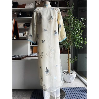 Áo dài tơ bướm xanh dương (chưa bao gồm quần)