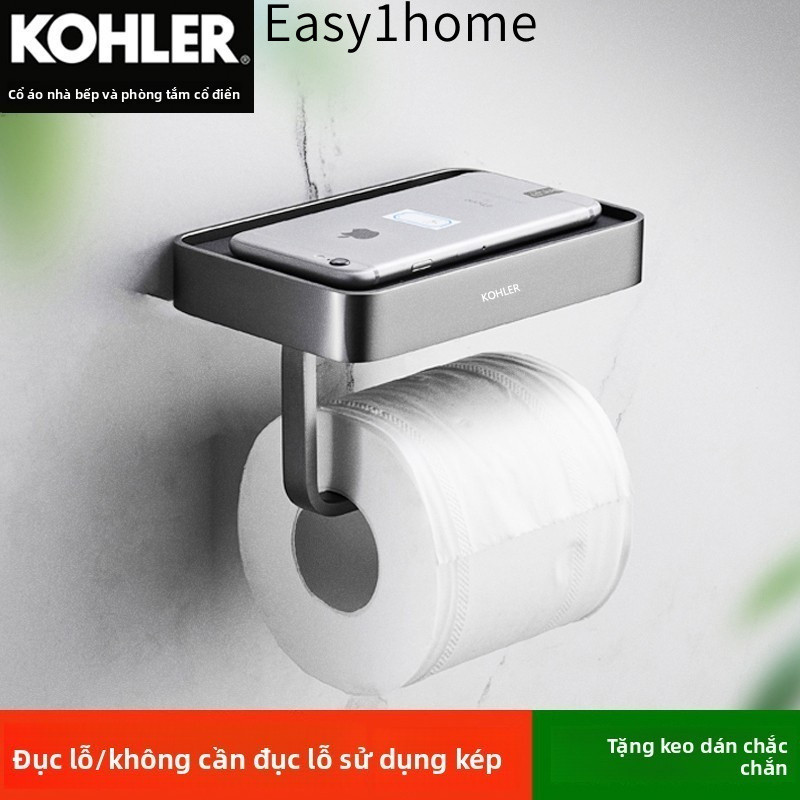 【 KOHLER 】Giá treo khăn giấy đồng nguyên chất dày đặc, giá treo giấy vệ sinh, móc đôi, hộp đựng khăn giấy cao cấp cho ph