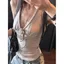 Phong cách Hồng Kông Hot Girl Cổ chữ V Dây đeo cổ chữ V Dây đeo Áo yếm nữ Mùa hè Phong cách mới Dây Slim-fit S