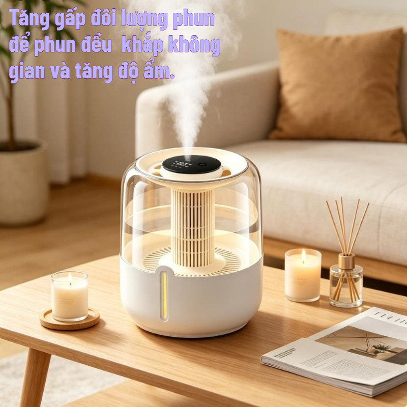 Máy tạo độ ẩm không khí phun sương Nano kép, Màn hình hiển thị nhiệt độ LED có đèn ngủ, Hoạt động im lặng, Giao diện USB