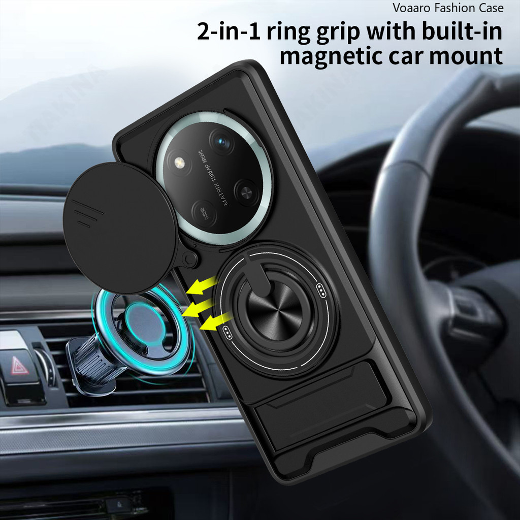 Giáp Xoay Ống Kính Trượt Funda Cho Honor X9C Ốp Lưng Vòng Từ Tính Dành Cho Honor Magic7 Lite X60 Pro Ốp Lưng Chân Đế Có Thể Gập Lại Capa