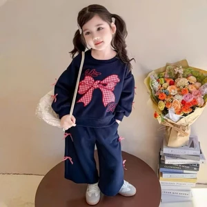 Sét Bé Gái HỌA TIẾT NƠ CHẤT LIỆU NỈ BÔNG QC11 K.Kid Bộ Thu Đông Chất Nỉ size 8-20 kg M99