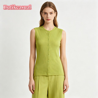 Phụ Nữ Nút Cotton Trước Tank Top Không Tay Slim Fit Thoáng Khí Thoải Mái Đen Mùa Hè 2026