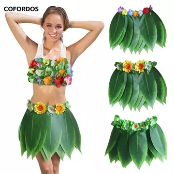 Cofordos Váy lá cỏ đi biển, Lá biểu diễn sân khấu Váy lá xanh Hawaii, Đồ dùng dự tiệc Hawaii Tiệc Bonfire Prom Boho Trang phục ngày lễ đi biển