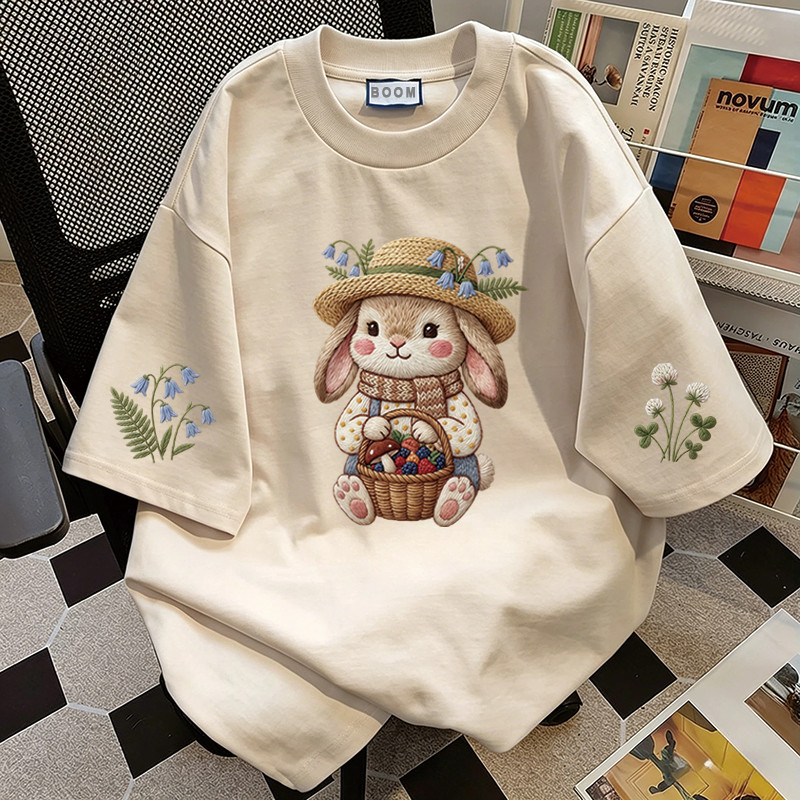 BOOM Áo thun nữ kiểu hàn quốc form rộng tay lỡ cổ tròn cotton Mát-Hè hot trend in cách dễ thương Áo phông form vừaV095