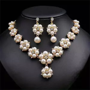 PNPIA- 1 Bộ Cô Dâu Nelace Bông Tai Bộ Giả Ngọc Trai Hoa Kim Cương Giả Sang Trọng Nữ Cô Gái Nelace Tòn Ten Bông Tai Trang Sức Cưới Quà Tặng