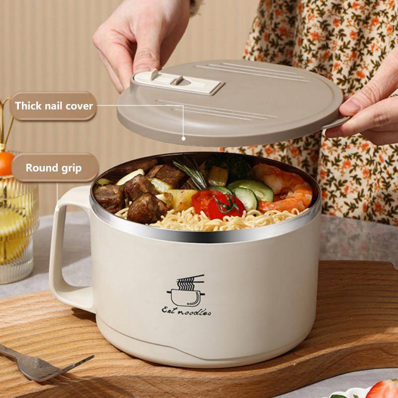 PNPIA- Bát mì bằng thép không gỉ 1200ml cách nhiệt có nắp đậy an toàn Hộp đựng thức ăn trưa để sử dụng du lịch và dã ngoại