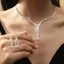 PNPIA- 2 Cái Đơn Giản Hình Học Zircon Nelace Bộ Bông Tai Nữ Cưới Cô Dâu Bộ Trang Sức Phụ Kiện Quà Tặng