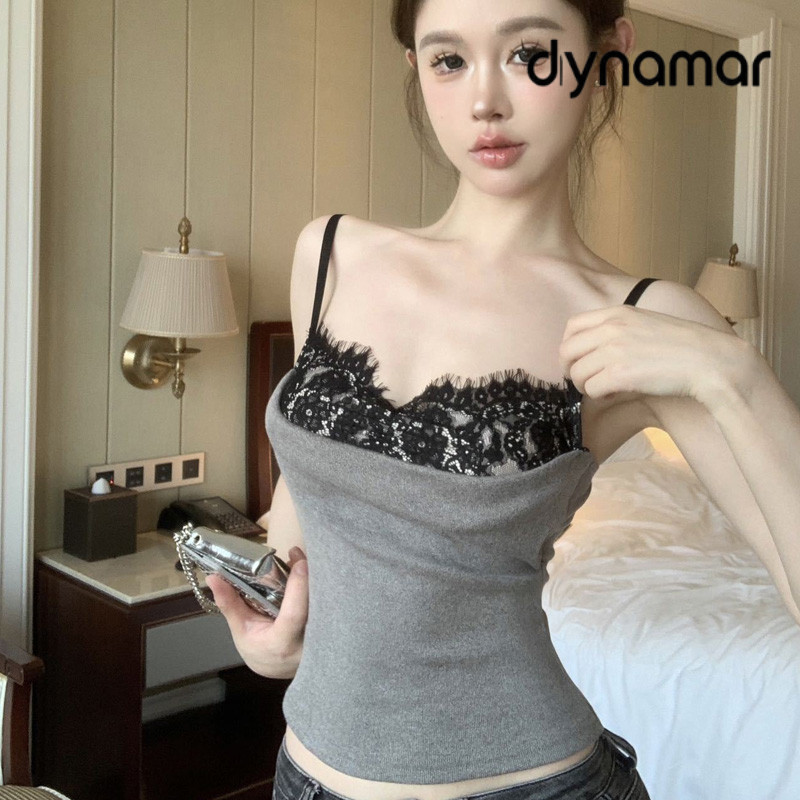 【dynamar】Áo hai dây ren phối họa tiết gợi cảm dành cho nữ, thiết kế độc đáo, hở lưng đẹp