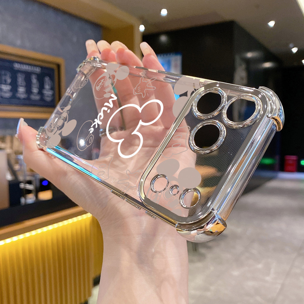 Tương thích với iPhone 17 16 15 Pro Max 14 Plus 13 12 11 XR XS Thời Trang Vẽ Chuột Mickey Minne Trong Suốt Mạ Vỏ Chống Rơi