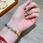 WEETW Mở Vòng Tay, Hạt Pha Lê Nhiều Màu Vòng Tay Có Thể Điều Chỉnh, Vòng Tay Có Dây 14k Mạ Vàng 6MM Hạt Màu Vàng Vòng Tay Quấn Dây Trang Sức Mùa Hè