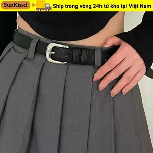 Thắt lưng da PU SUNKISSD, Thắt lưng mỏng khóa chốt thời trang dành cho nữ, Thắt lưng hợp thời trang đa năng