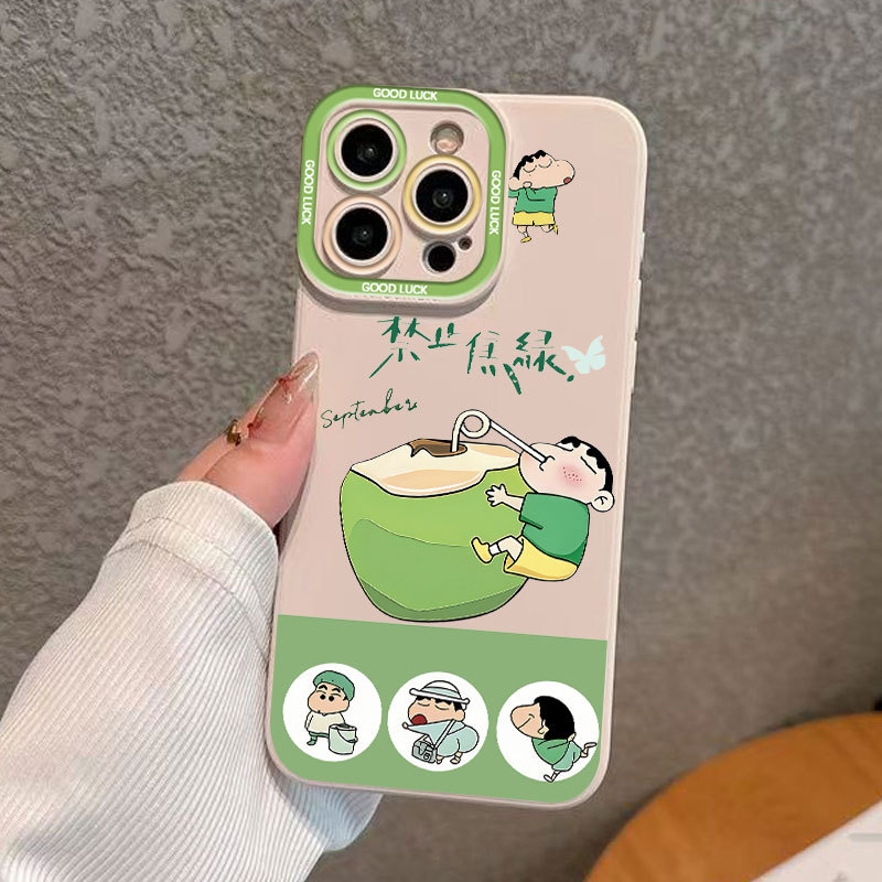Ốp lưng iPhone hình dừa Crayon Shin-Chan Ốp máy ảnh silicon mềm - iP 7/8/X/XS/XR/11/12/13/14/15/16/17/Plus/Air/Pro/Max