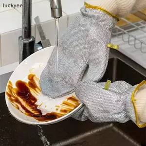 Luckyew Công Việc Nhà Găng Tay Vệ Sinh Dây Thép Bóng Rửa Bát Găng Tay Chống Thấm Nước Bàn Chải Bát Dầu Hiện Vật Vệ Sinh Hộ Gia Đình Găng Tay Bạc TQ