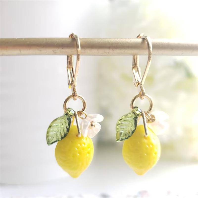 [KJ] Bông tai lủng lẳng tua rua dài cá tính bằng chanh Trang sức trái cây Bohemian dành cho nữ [Mới]