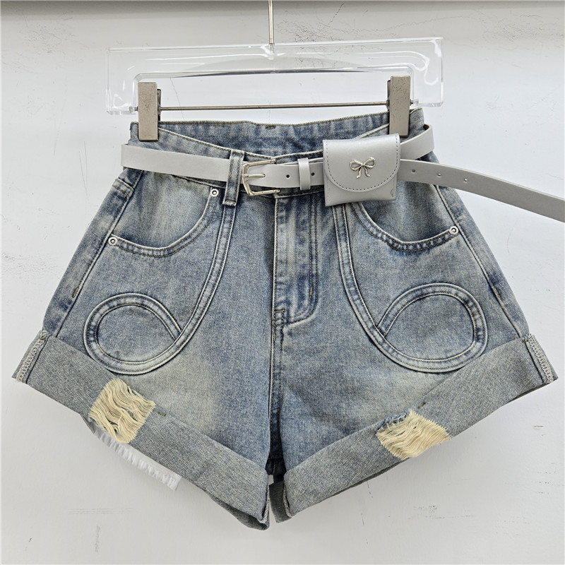 Retro Rách Uốn Hot Girl Denim Quần Short Nữ Mùa Hè 2026 Phong Cách Mới Cao Cấp Phù Hợp Xếp Ly Chữ a Rộng Quần Hot