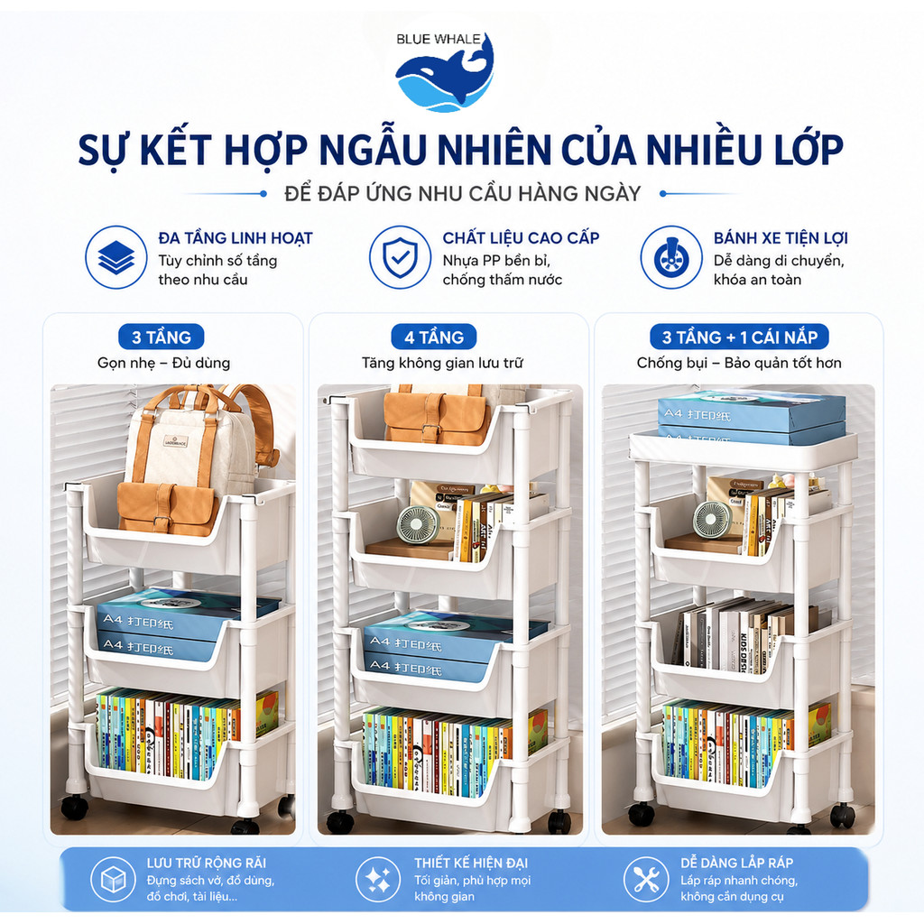 Kệ 5 Tầng Có Bánh Xe Đa Năng – Thiết Kế Thông Minh, Tiết Kiệm Không Gian