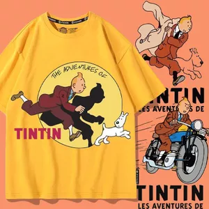 Tintin Adventures Chung Áo Thun Nam tintintin Lỏng Lẻo Phù Hợp Với Tay Ngắn Nửa Tay Hoạt Hình Mỹ Quần Áo Mùa Hè