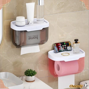 Hộp đựng khăn giấy CHEESELY, Hộp đựng khăn giấy bằng nhựa trong phòng tắm, Giá đựng giấy vệ sinh treo tường chống nước di động