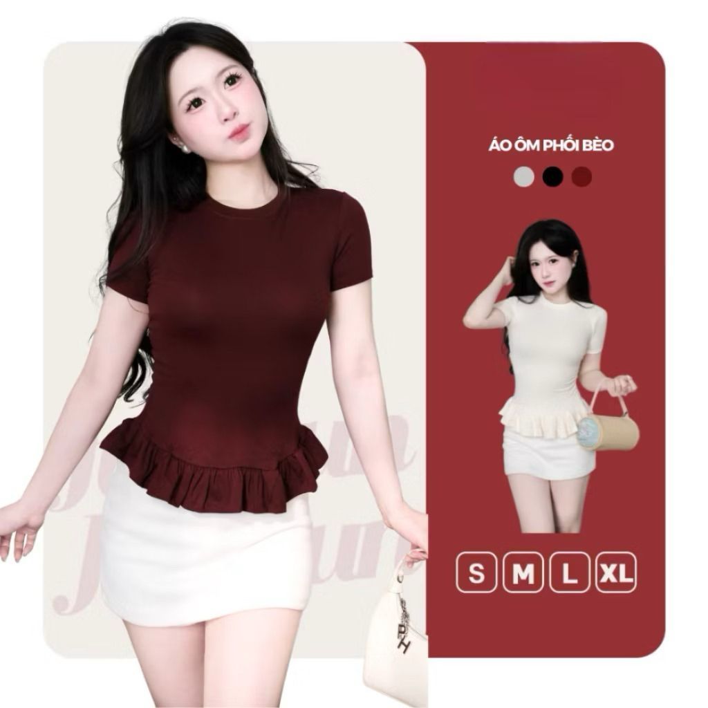 Áo Thun Nữ Ôm Body Cộc Tay - Phối Viền Bèo Xinh, Cotton Mịn Cao Cấp, Tôn Dáng M2995 - SamHi Closet