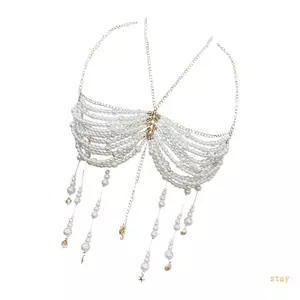 Ở Lại Ngọc Trai Đính Hạt Tua Rua Dây Cổ Áo Vest Cho Nữ Rỗng Ngực Dây Xích Cơ Thể Trang Sức Bralette Raves Đảng Clubwea