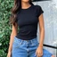 MAPLEPOET-Áo Crop top nữ Slim Fit mùa hè tay ngắn màu trơn cổ tròn áo Crop top