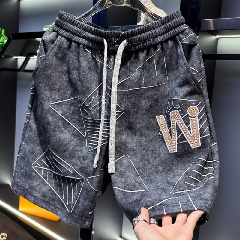Quần short nam VG họa tiết hình học Quần short dây rút thời trang dáng rộng