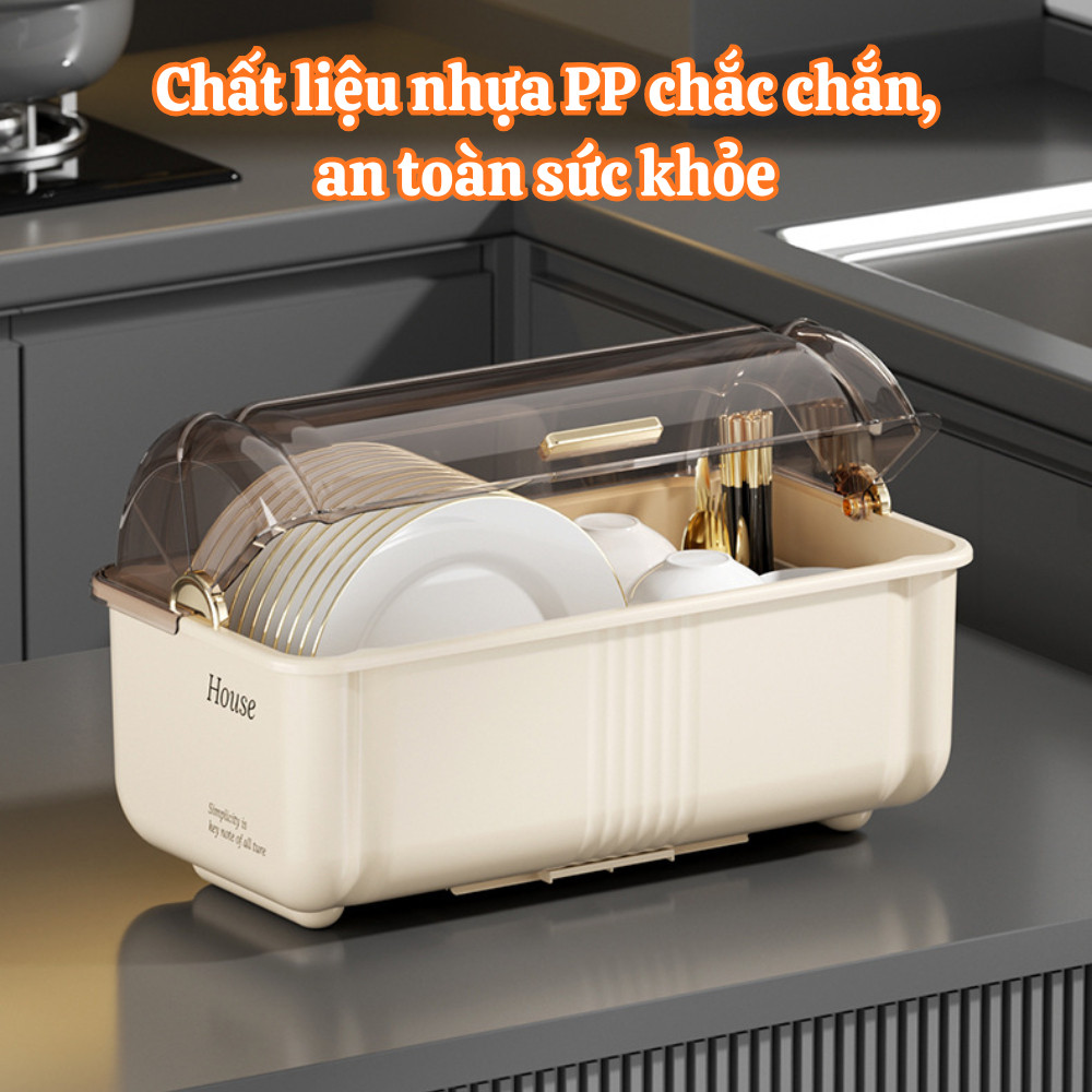 Hộp Đựng Chén Bát Có Nắp Đậy Chống Bụi DINO, Khay Úp Bát Chống Côn Trùng Tặng Kèm Ống Đựng Đũa Tiện Lợi