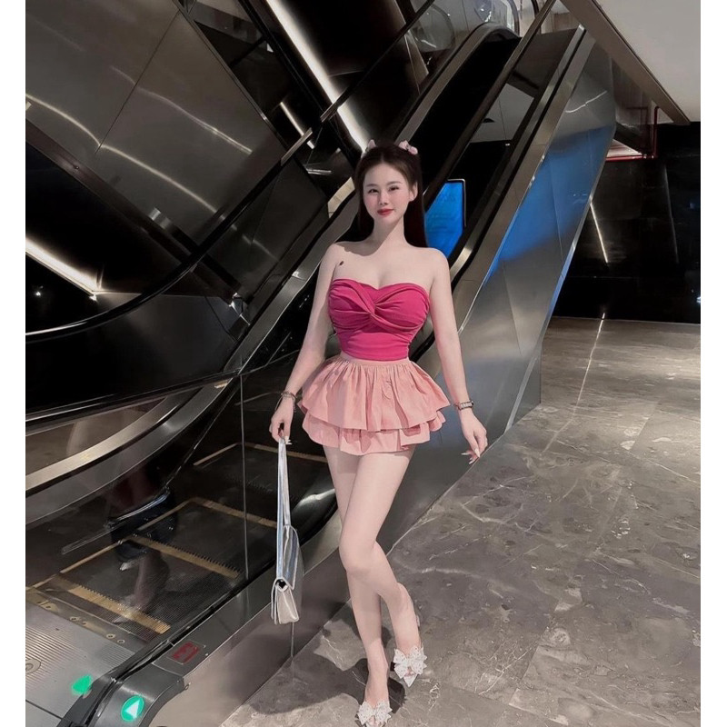[ A-108 ] Áo ống croptop xoắn nơ có mút chất vải thun gân len 4 chiều Free Size dưới 54kg