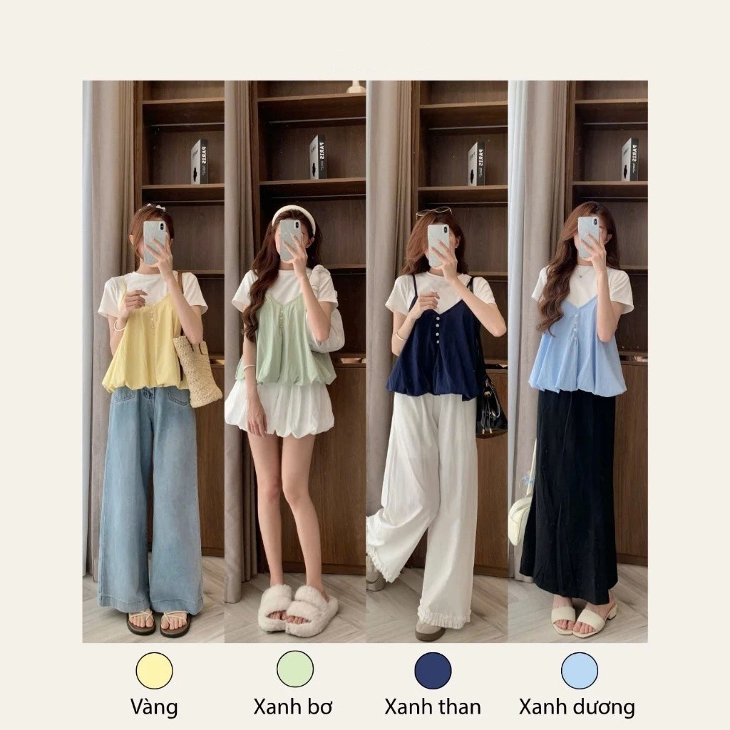 Set Yếm Nữ 2 Dây Dáng Bí Cúc Dọc Kèm Áo Thun Trơn (Có Bán Lẻ Yếm)  MA3807