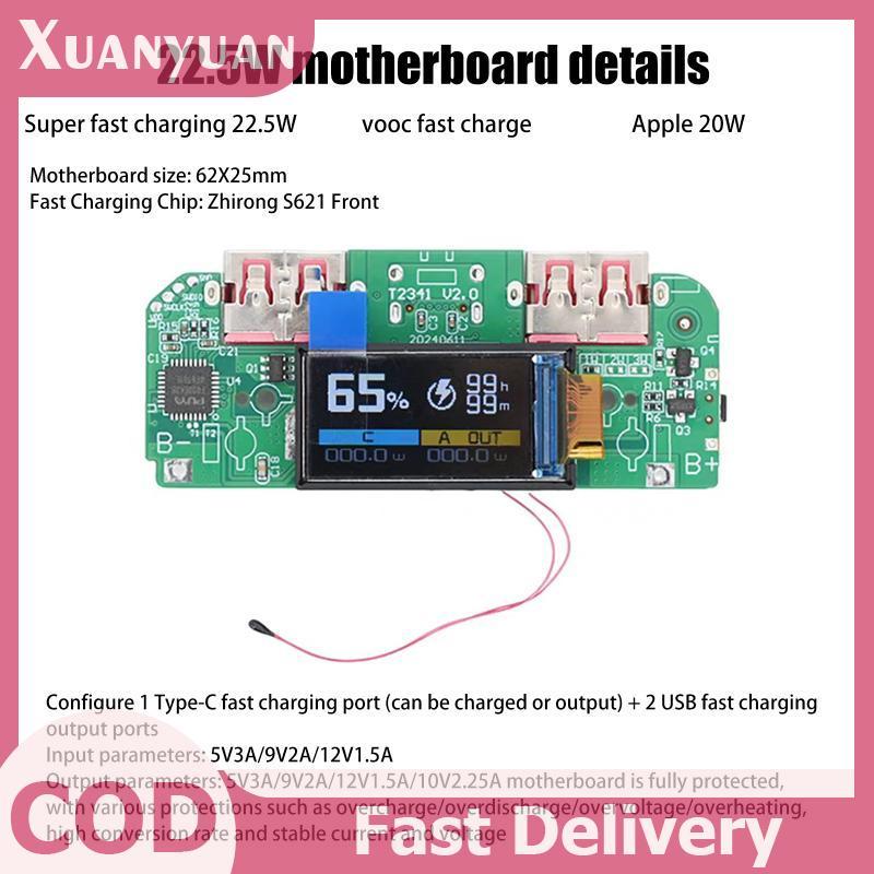 XUAN 1 Cái Bộ Chuyển Đổi Sạc Nhanh Hai Chiều Mô Đun Nguồn Điện Di Động DIY Bo Mạch Chủ Điện Có Màn Hình Type-c USB 22.5W VN