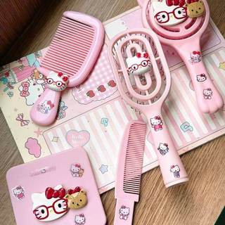 Set 4 gương lược KITTY kính đỏ gấu dành cho học sinh Bé gái Tay cầm chống trượt Tất cả các loại tóc Massage da đầu