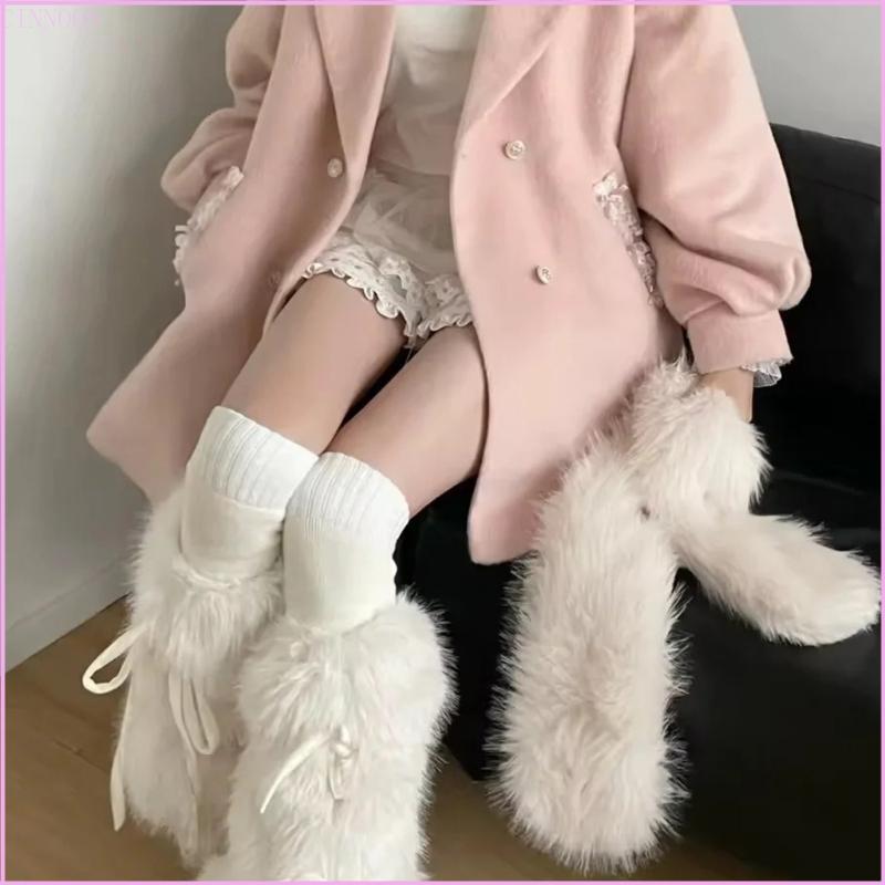 Cinna Nữ Dễ Thương Ruy Băng Nơ Boot Còng Giữ Ấm Chân Mùa Đông Ấm Áp Bông Tai Kẹp Lông Tất