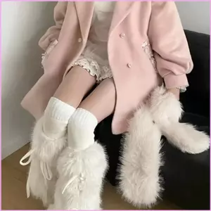 Cinna Nữ Dễ Thương Ruy Băng Nơ Boot Còng Giữ Ấm Chân Mùa Đông Ấm Áp Bông Tai Kẹp Lông Tất