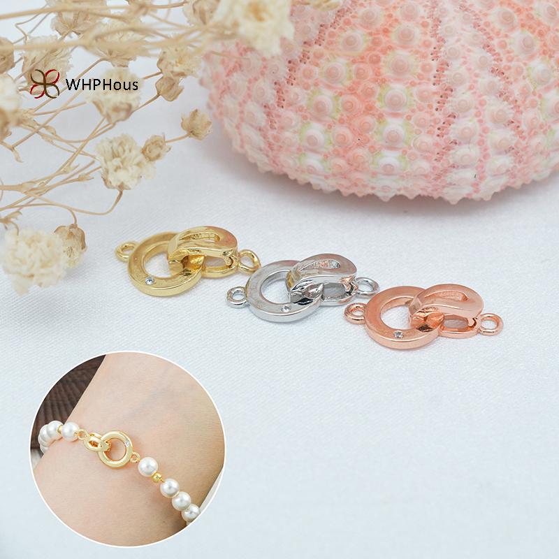 < WHPHous-t > 1 Cái Chốt Kết Nối Khóa Khóa Đồng Mạ Vàng 18K dát Zircon Ngọc Trai Cuối Khóa Trang Sức DIY Vòng Tay Vòng Cổ Cung Cấp