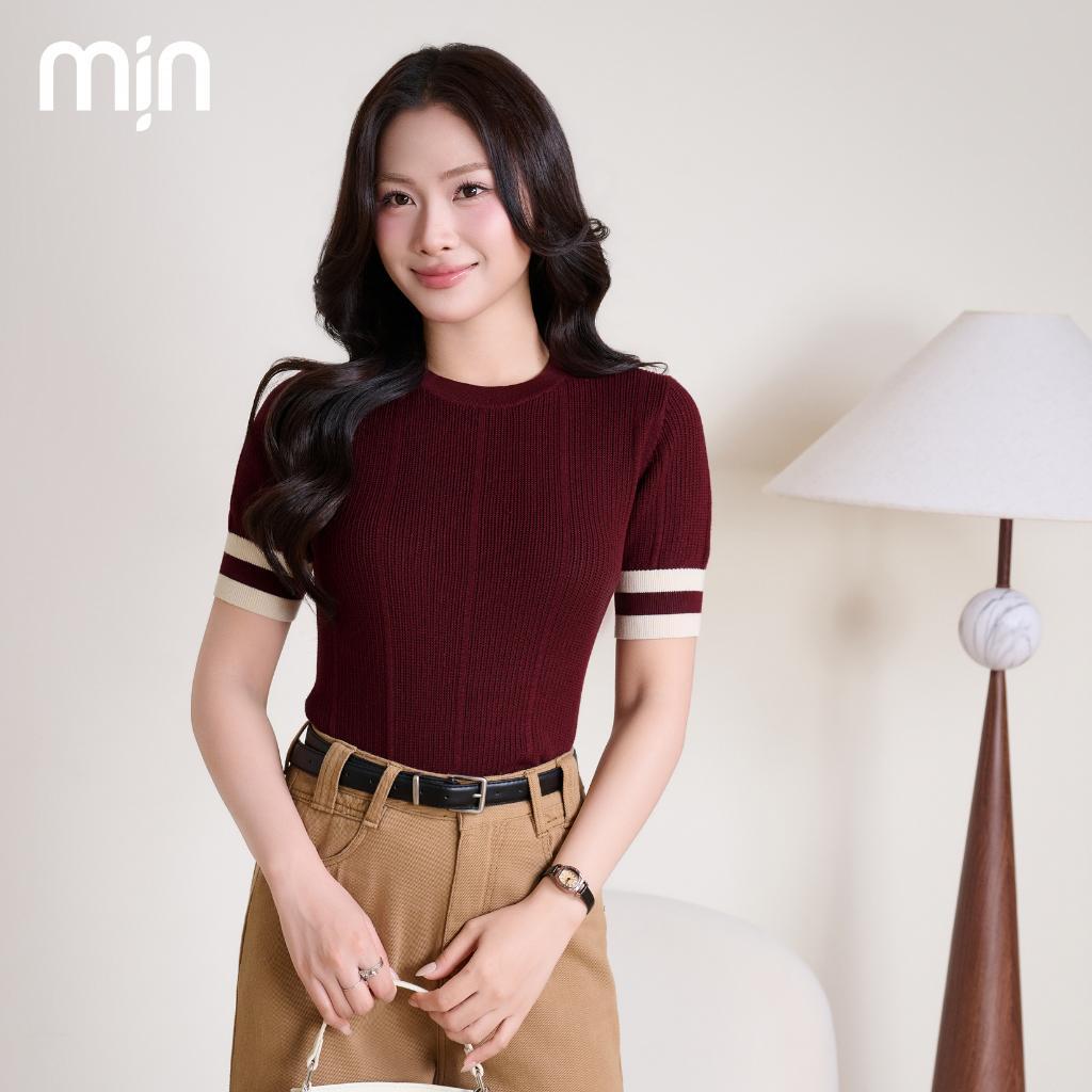 (Deal mở bán) Áo Dệt Kim Cổ tròn Phối Line, Tay ngắn, Chất liệu Cao cấp, thời trang nữ MỊN PL18