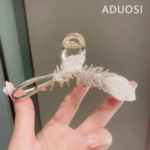 Lông Vũ Vàng Lớn Kim Cương Giả Kẹp Tóc Kim Loại Đầu Lưng Kẹp Tóc Mũ Đội Đầu Cá Mập Kẹp Mùa Hè