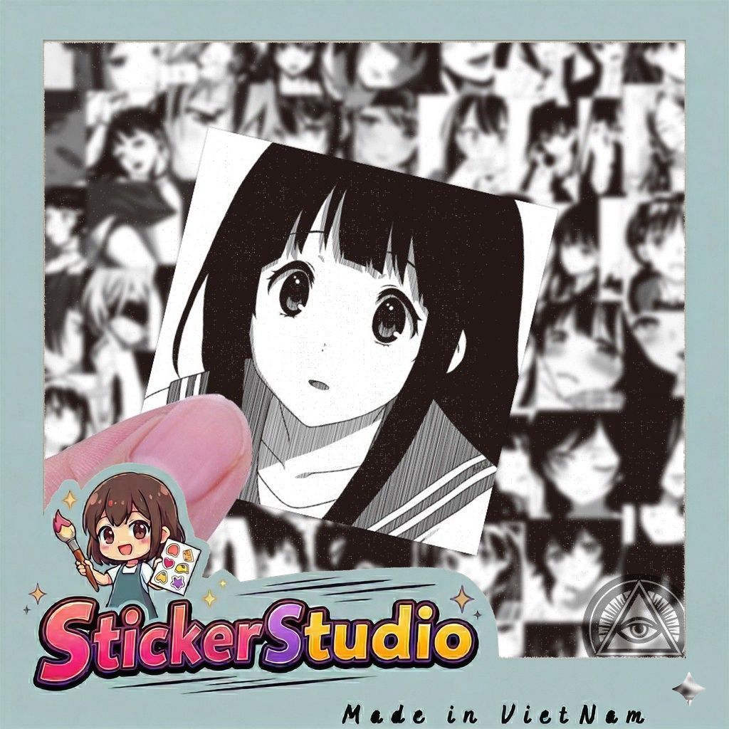 Set 60 Hình Dán Sticker Nhân Vật Nữ Anime Manga Đen Trắng Chống Thấm Nước Trang Trí Mũ Nón Bảo Hiểm, Laptop, Vali, Sổ