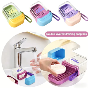 Hộp xà phòng du lịch di động mới chống rò rỉ Đĩa xà phòng hai lớp kín có nắp