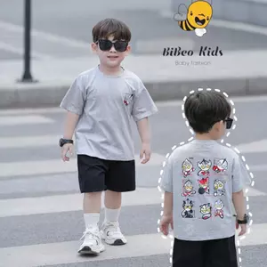 Bộ quần áo IN SIÊU NHÂN ĐIỆN QUANG áo xám quần Kaki đen cho bé trai , Quần áo chất COTTON mềm thoải mái cho bé