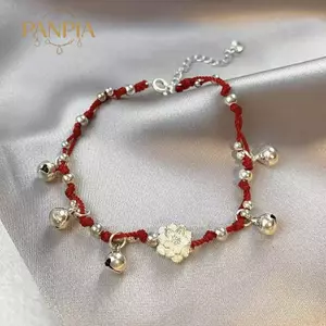 PNPIA- Vòng Tay Dệt Phong Cách Trung Hoa 1 Chiếc Chuông Dây Đỏ Hoa Sen Luy Handmade Quà Tặng Cho Nữ Phong Cách Lễ Hội Trang Sức
