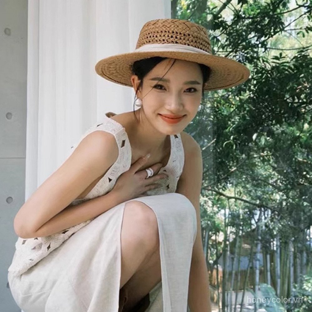 Pháp Retro Mũ Rơm Nữ Phong Cách Tiền Rỗng, Vành Rộng Che Nắng, Đi Biển Kỳ Nghỉ Mùa Hè