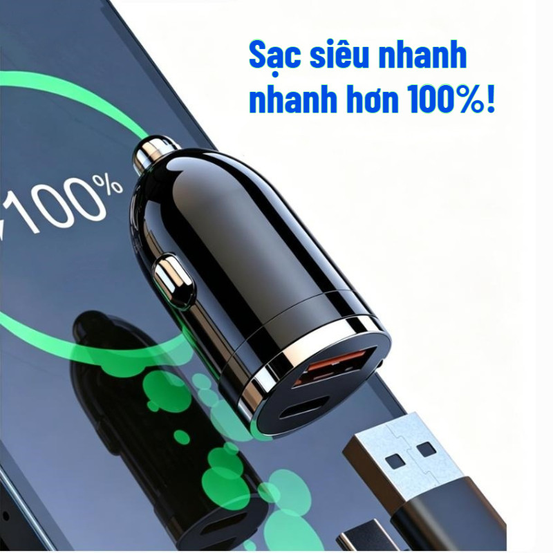 Bộ sạc ô tô siêu nhanh hai cổng, bộ sạc ô tô trong suốt vô hình, bộ chuyển đổi tẩu thuốc lá ô tô, sạc nhanh