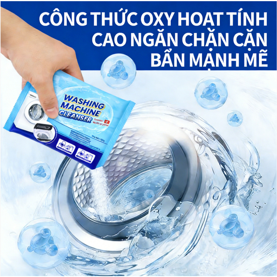 Bột làm sạch lồng máy giặt hoạt tính oxy bảo vệ máy Bảo trì máy giặt định kỳ,Khử mùi hôi, diệt khuẩn