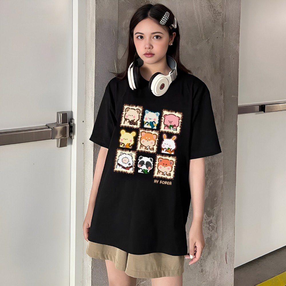 （Giao hàng 24h）Angela Áo thun form rộng  Zoo 1417 cotton 75% tay lỡ unisex